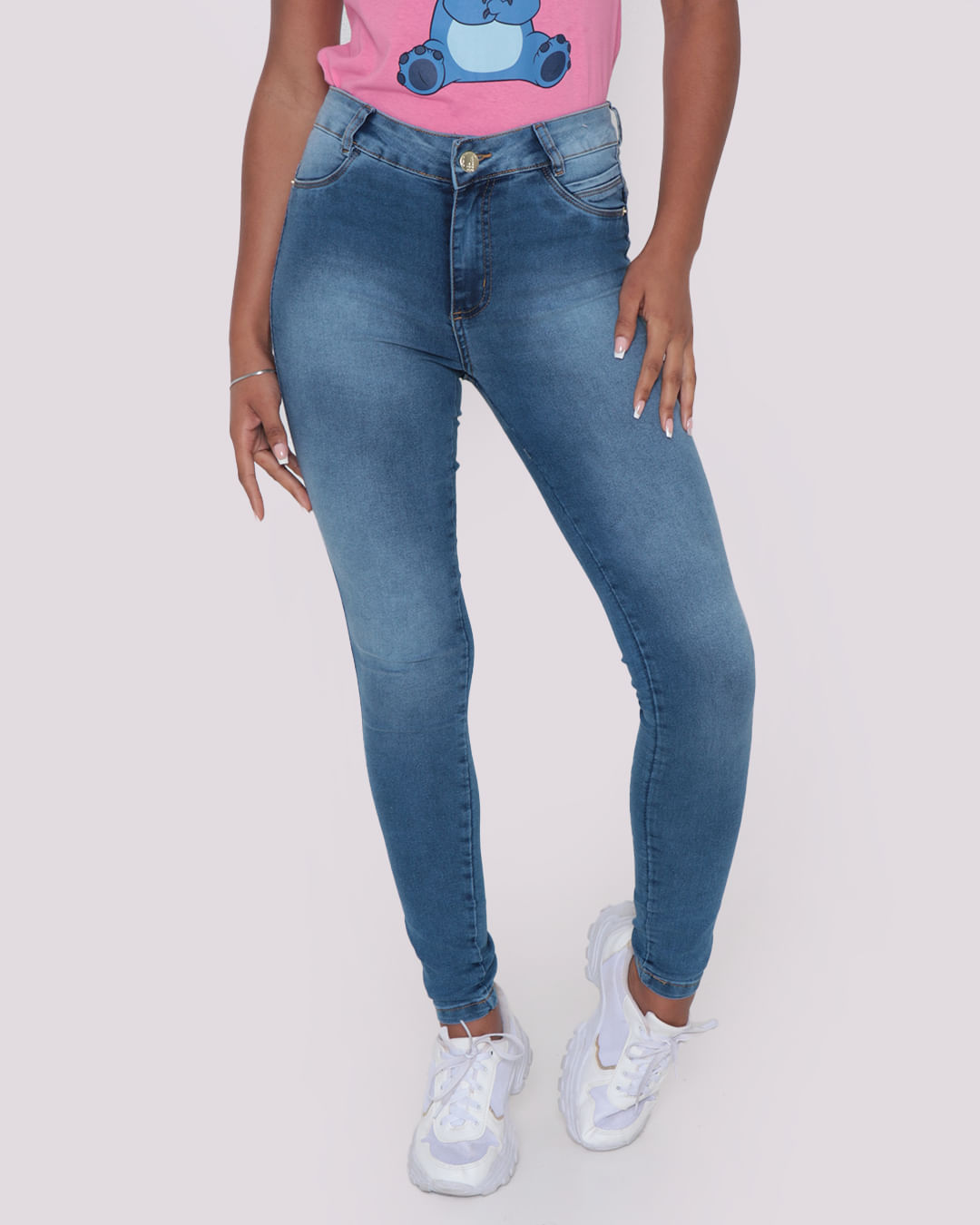 Calça Jeans Feminina Skinny Cintura Alta Azul Claro