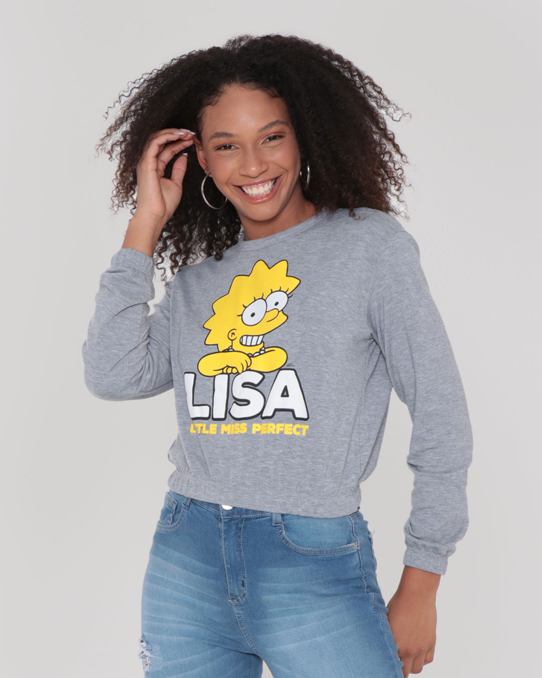 Blusa Feminina Moletinho Cropped Simpsons Liza Cinza