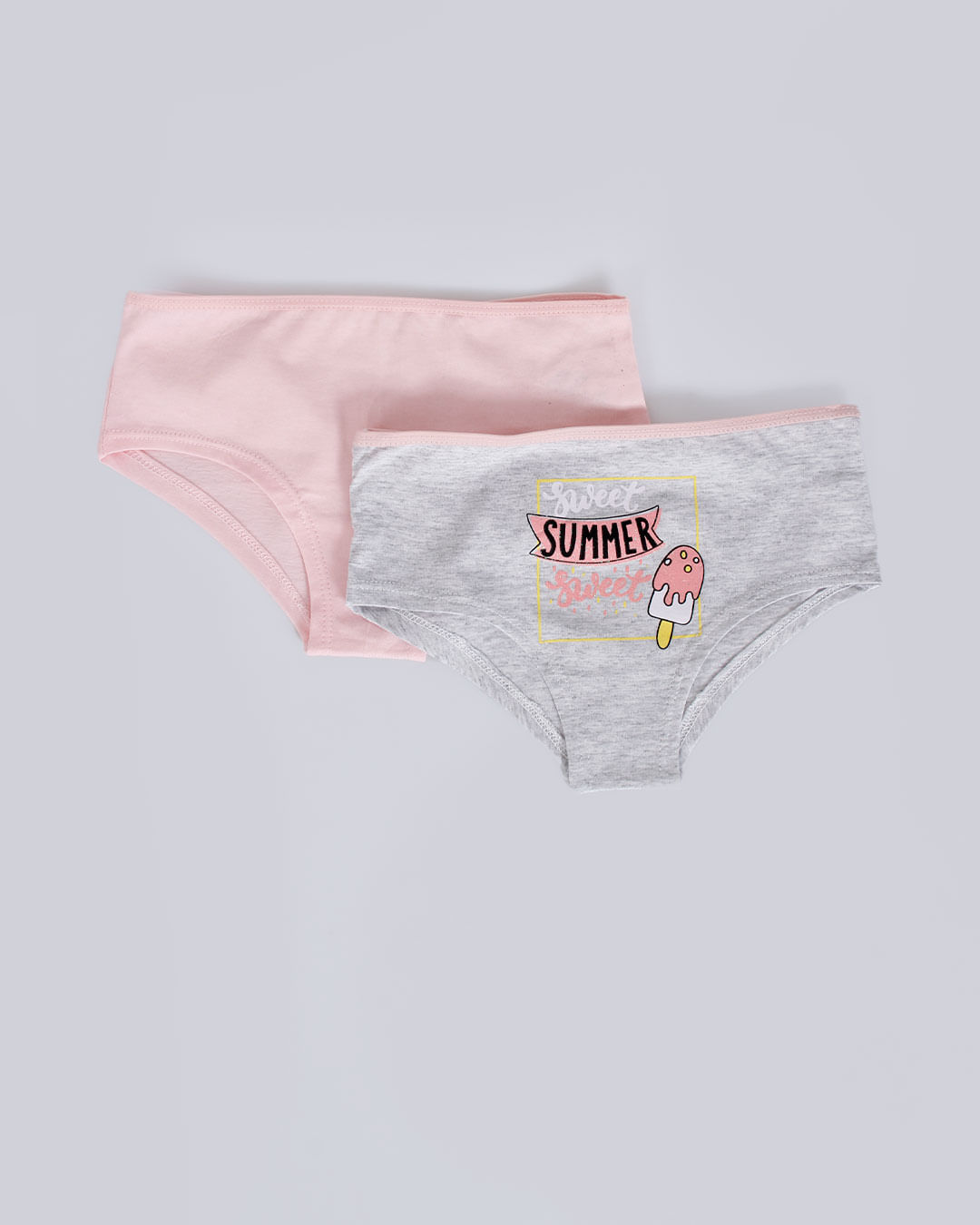 Kit 2 Calcinhas Infantil Estampa Summer Cinza Branca