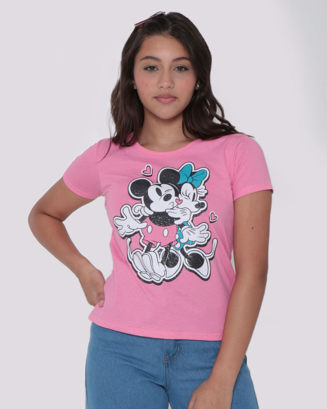 Blusa Juvenil Disney Mickey e Minnie Rosa