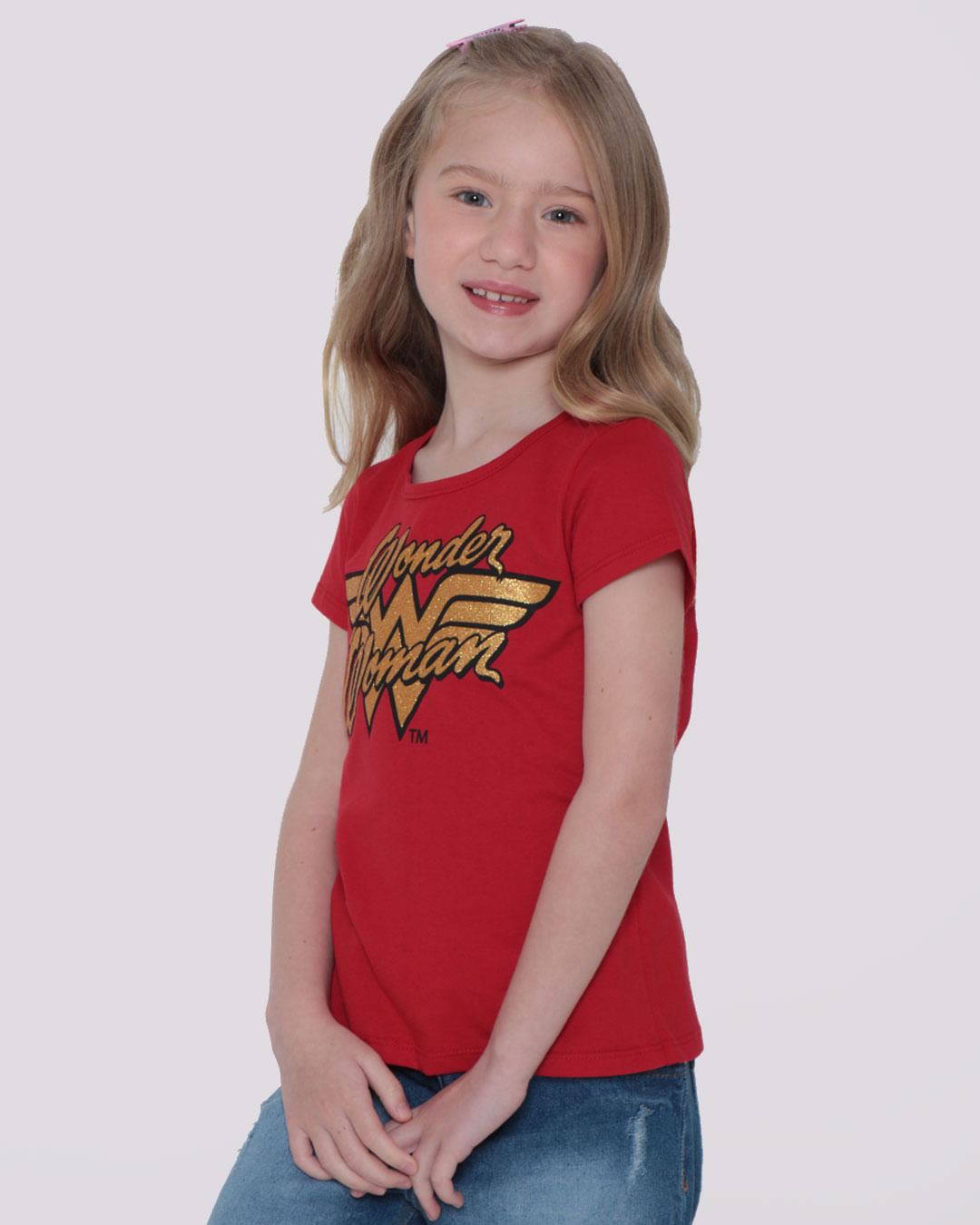 Camiseta Infantil Mulher Maravilha Liga da Justiça Vermelha