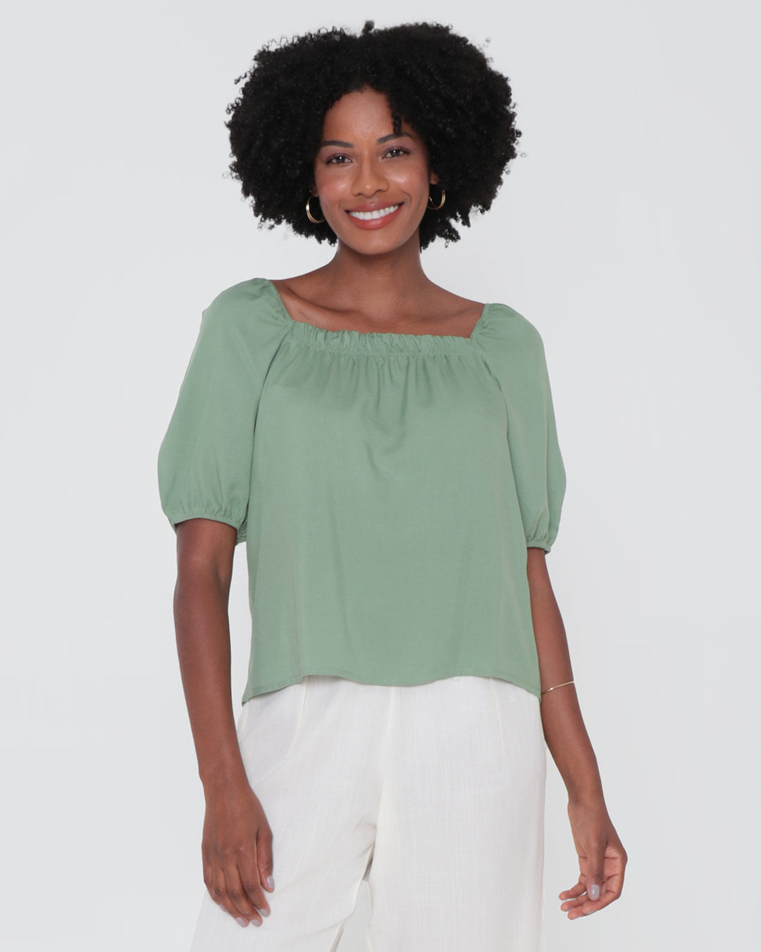 Blusa Feminina Decote Quadrado Viscose Verde