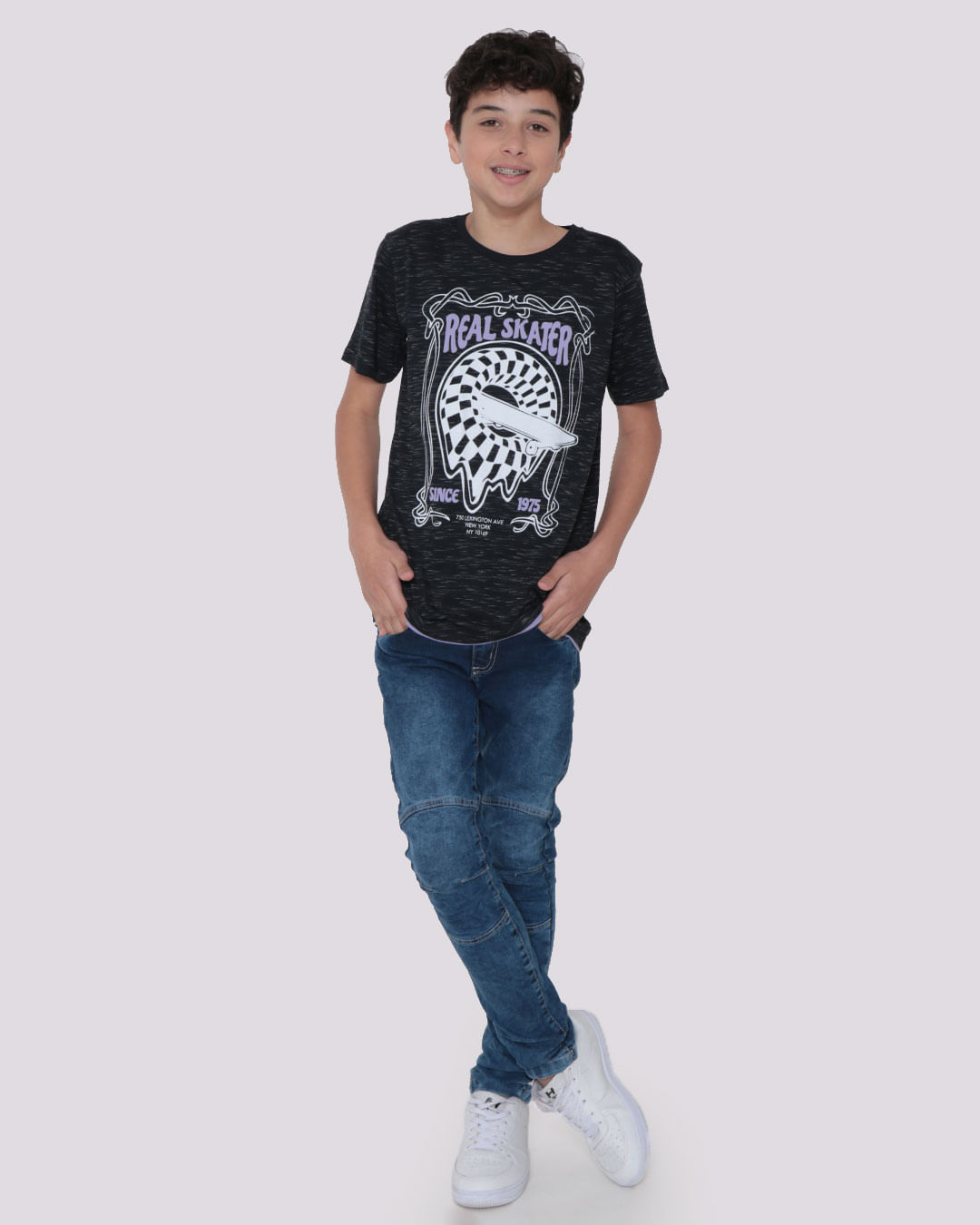 Camiseta Juvenil Estampa Skate Flamê Preta
