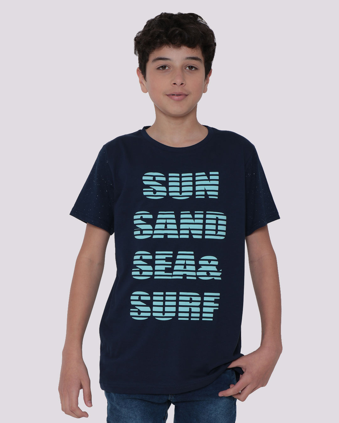 Camiseta Juvenil Estampa Surf Manga Botonê Marinho