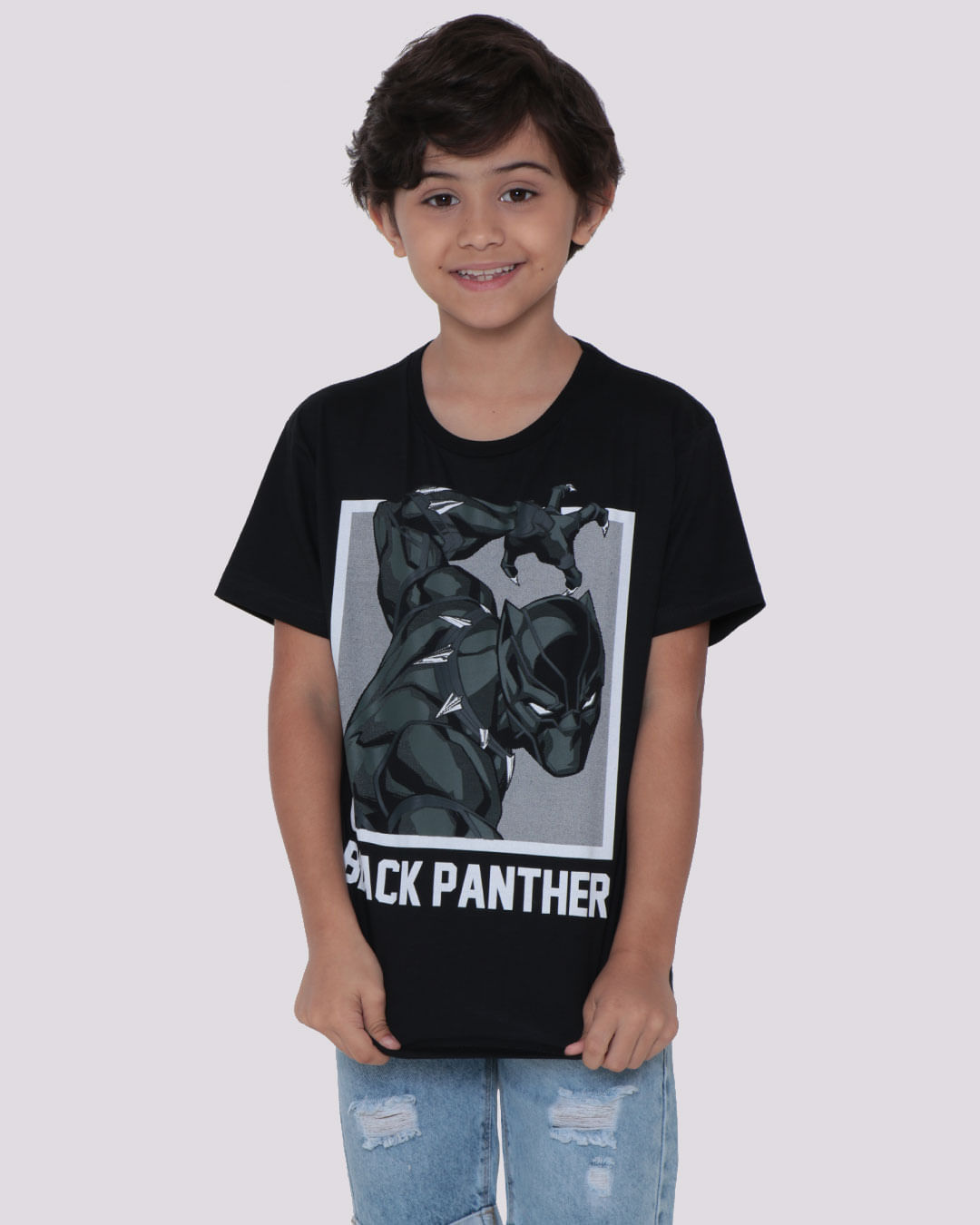 Camiseta Infantil Estampa Pantera Negra Vingadores Preta