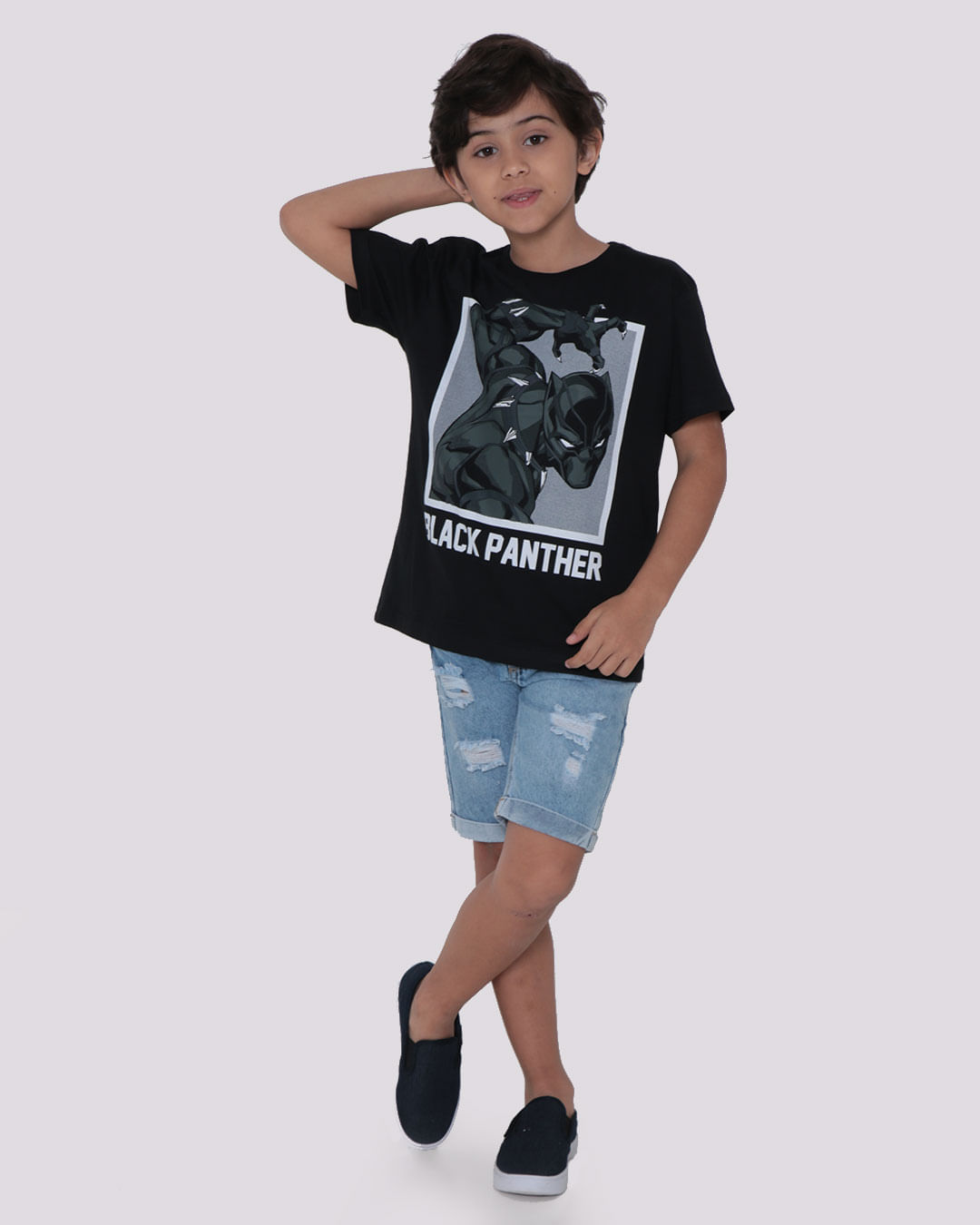 Camiseta Infantil Estampa Pantera Negra Vingadores Preta