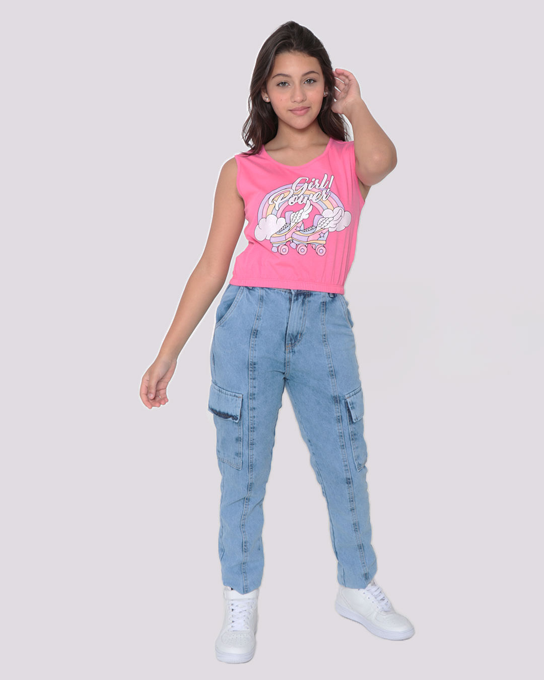 Blusa Juvenil Cropped Estampada Rosa