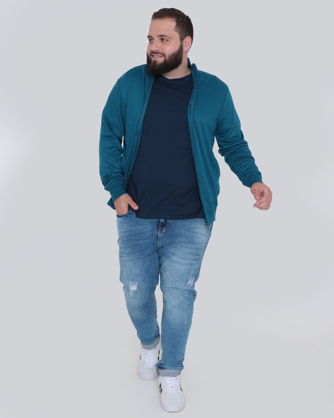 Suéter Masculino Plus Size Gola Alta Tricô Azul Escuro