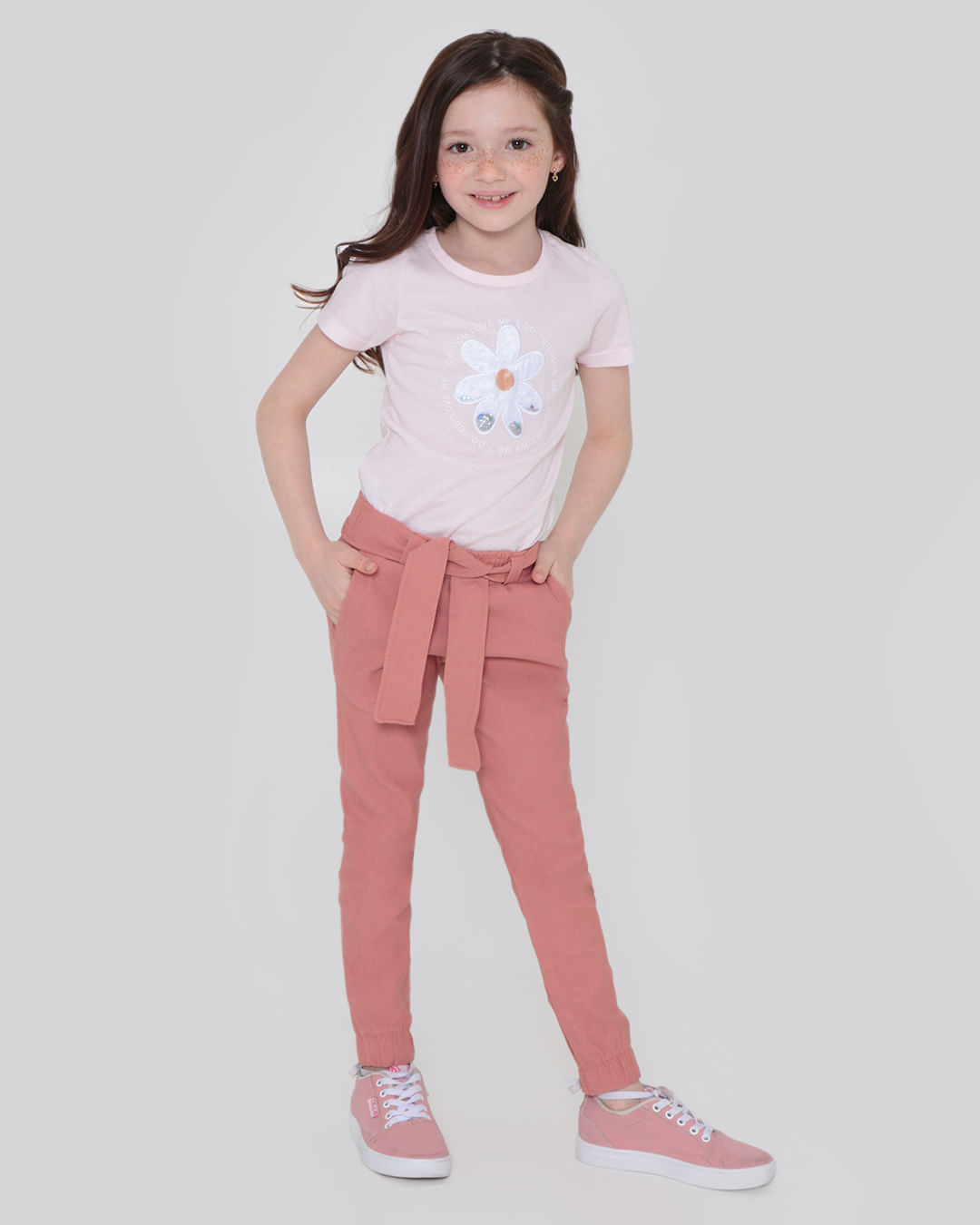 Calça Moletom Infantil Jogger Rosa Claro