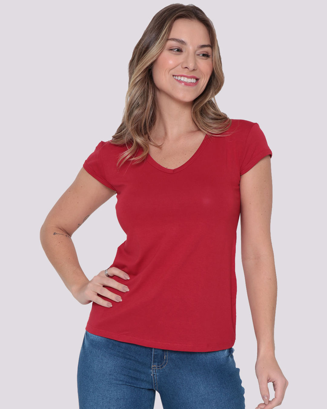 Blusa Feminina Decote V Básica Vermelha