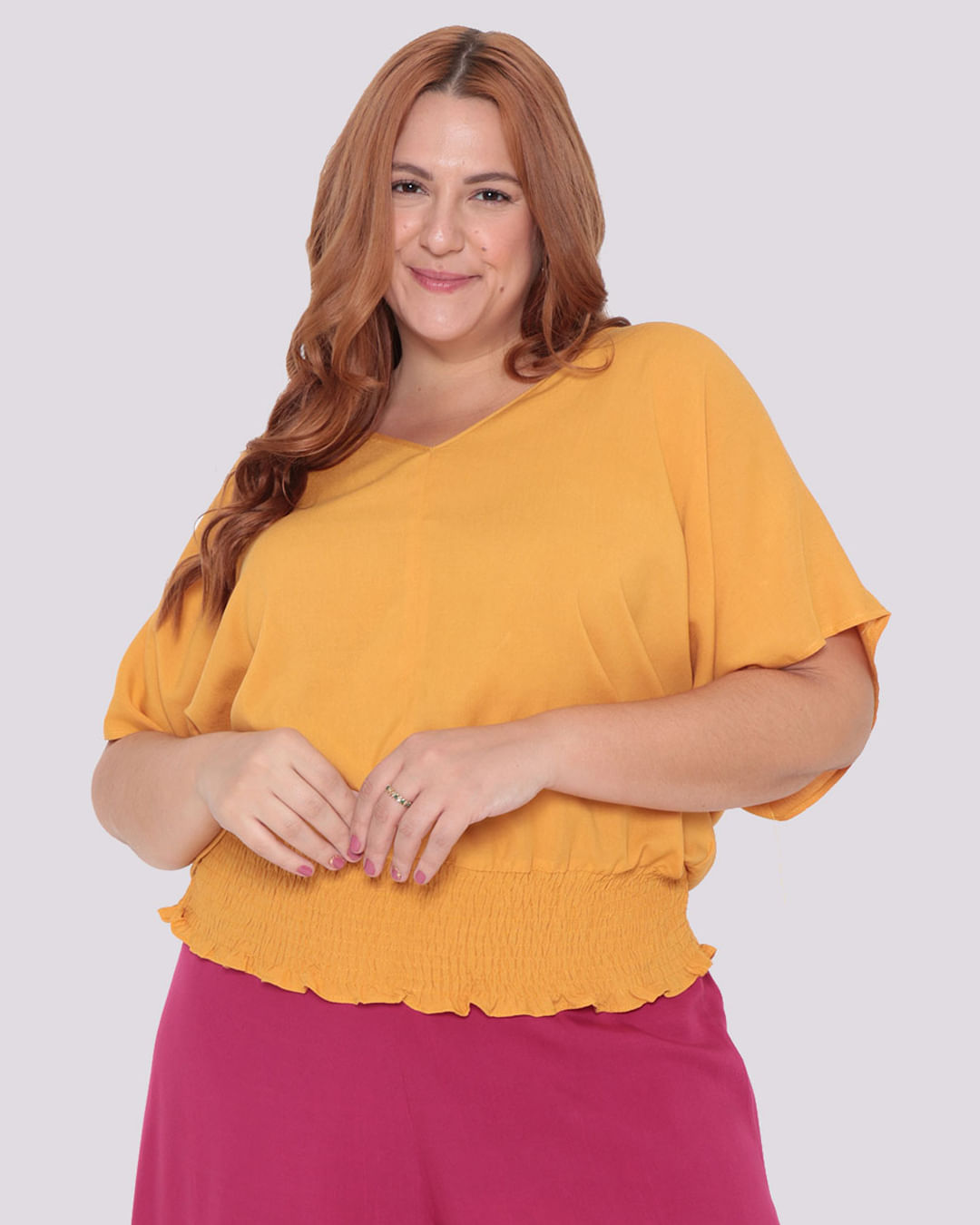 Blusa Plus Size Amarela com Lastex - Mink