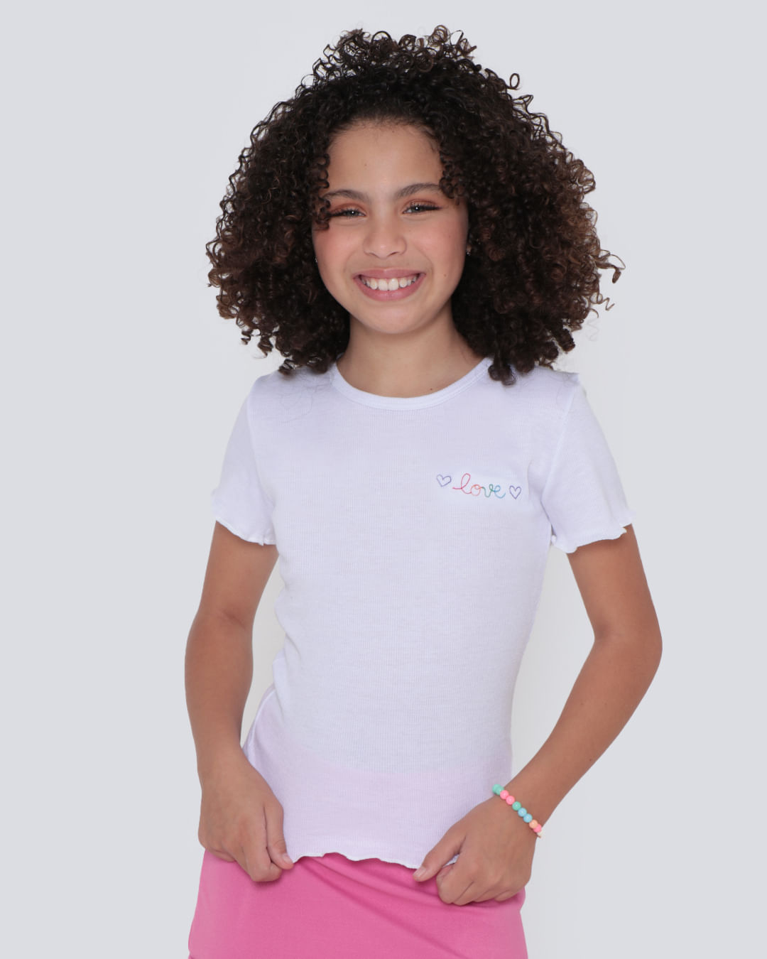 Blusa Juvenil Canelada Love Fru Fru Branca