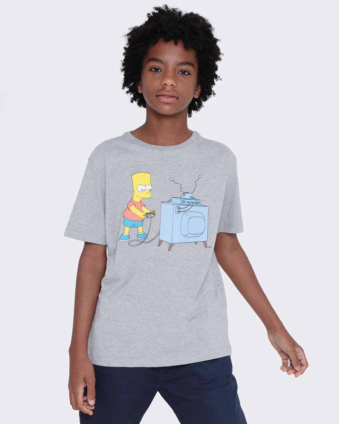 Camiseta Juvenil Bart Simpson Cinza