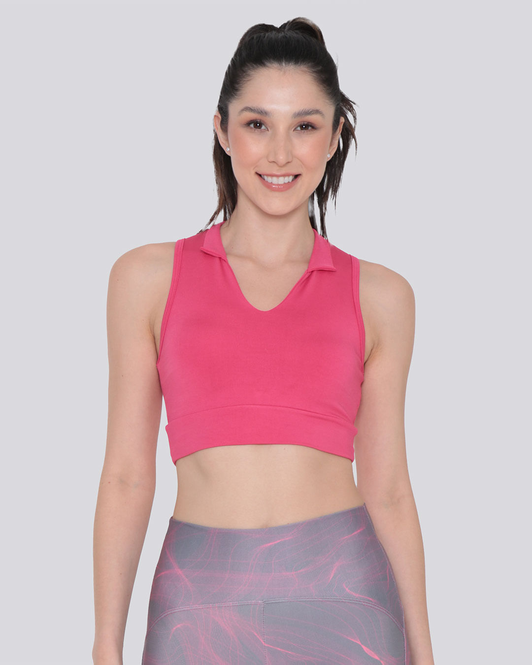 Top Fitness Feminino Gola Polo Rosa Médio