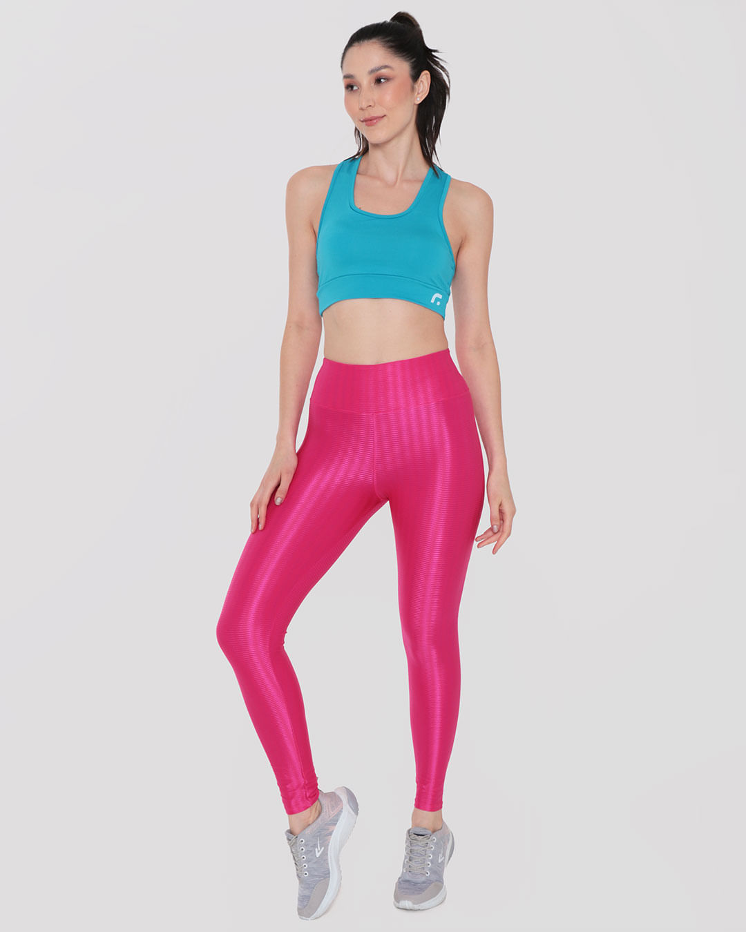 Calça Legging com Recortes Duas Listras Rosa Neon - Corpaccio Moda Fitness