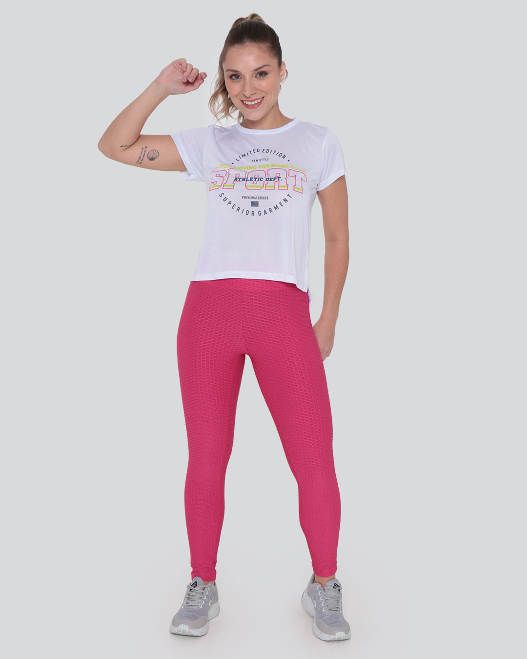 Blusa Feminina Fitness Mullet Estampa Branca