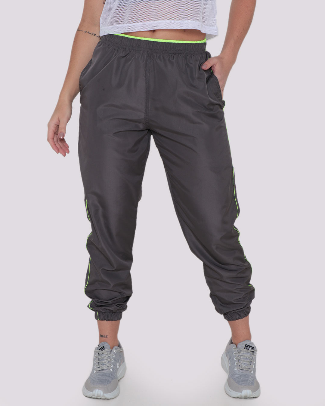 Calça Feminina Fitness Jogger Cinza