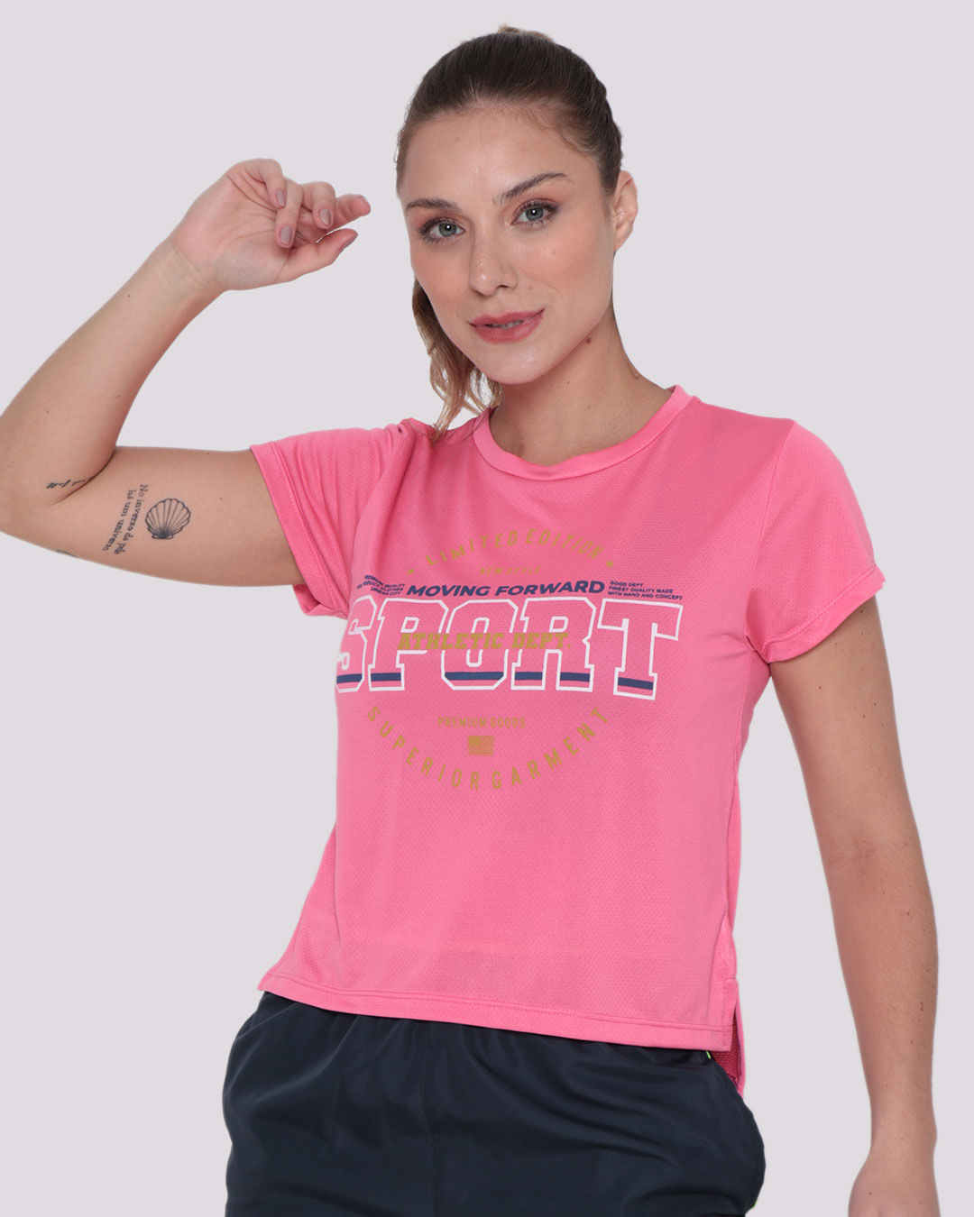 Blusa Feminina Fitness Mullet Estampa Rosa Claro