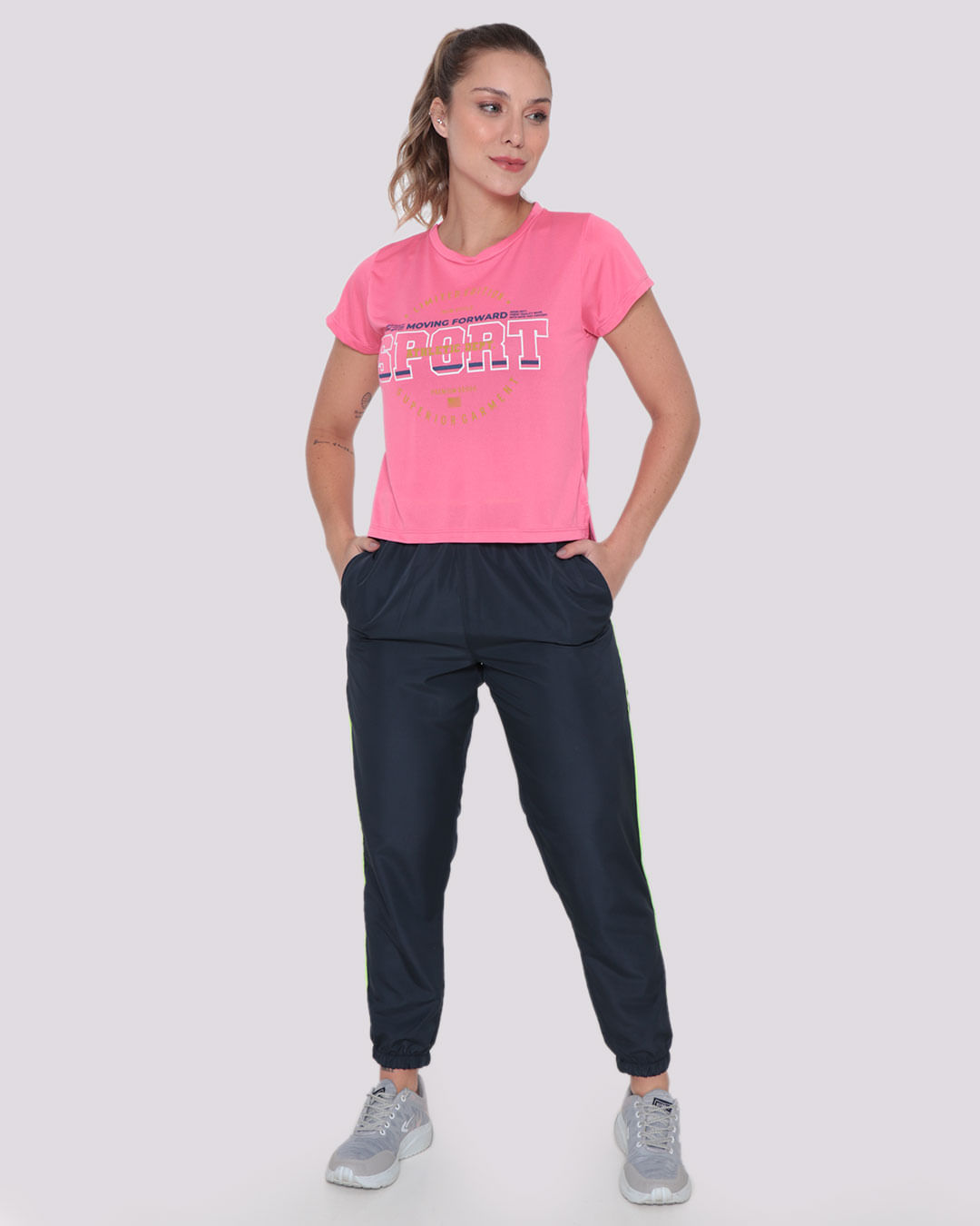 Blusa Feminina Fitness Mullet Estampa Rosa Claro