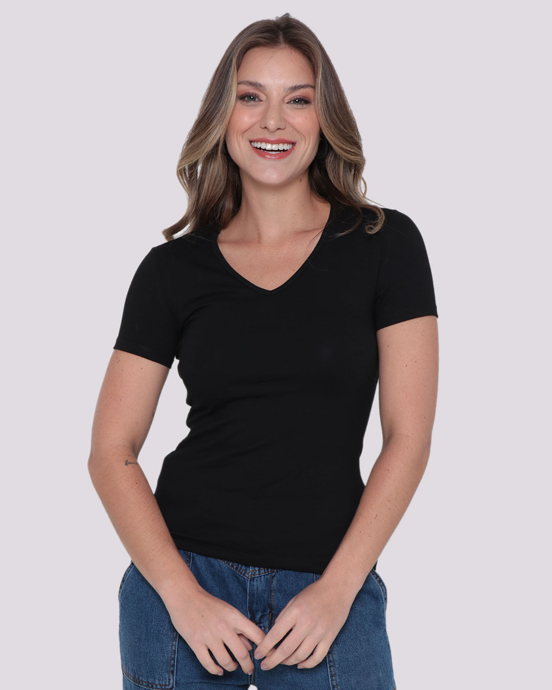 Blusa Feminina Decote V Preta