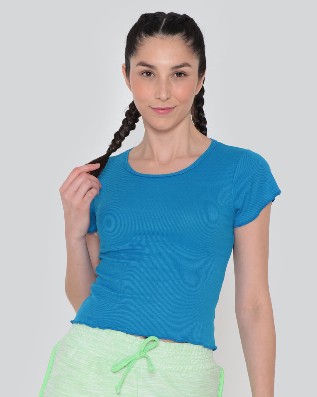 Blusa Feminina Canelada Fru Fru Azul Médio