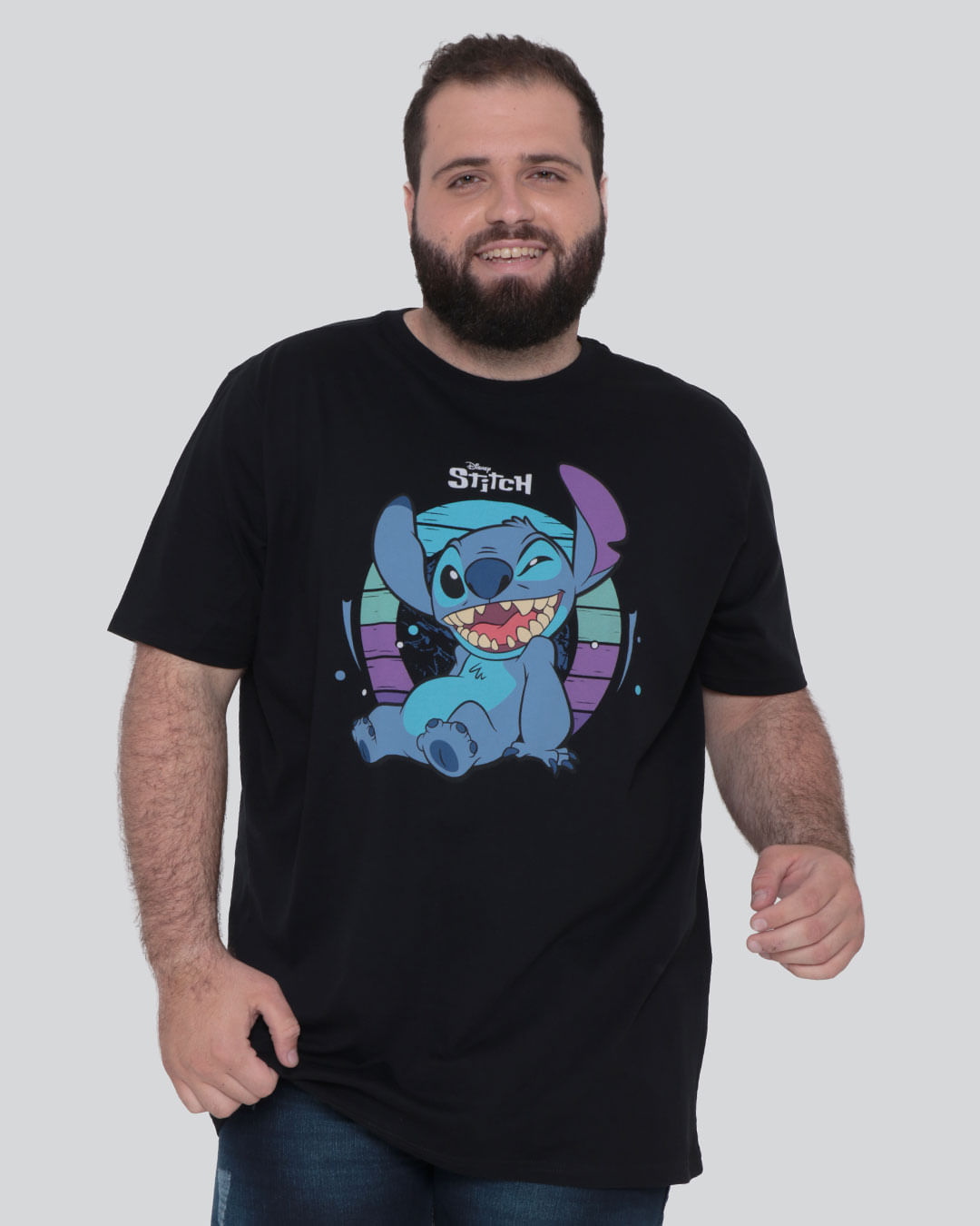 Camiseta Masculina Plus Size Stitch Disney Preta