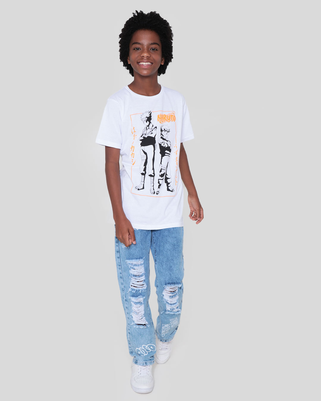 Camiseta Juvenil Estampa Naruto Branca