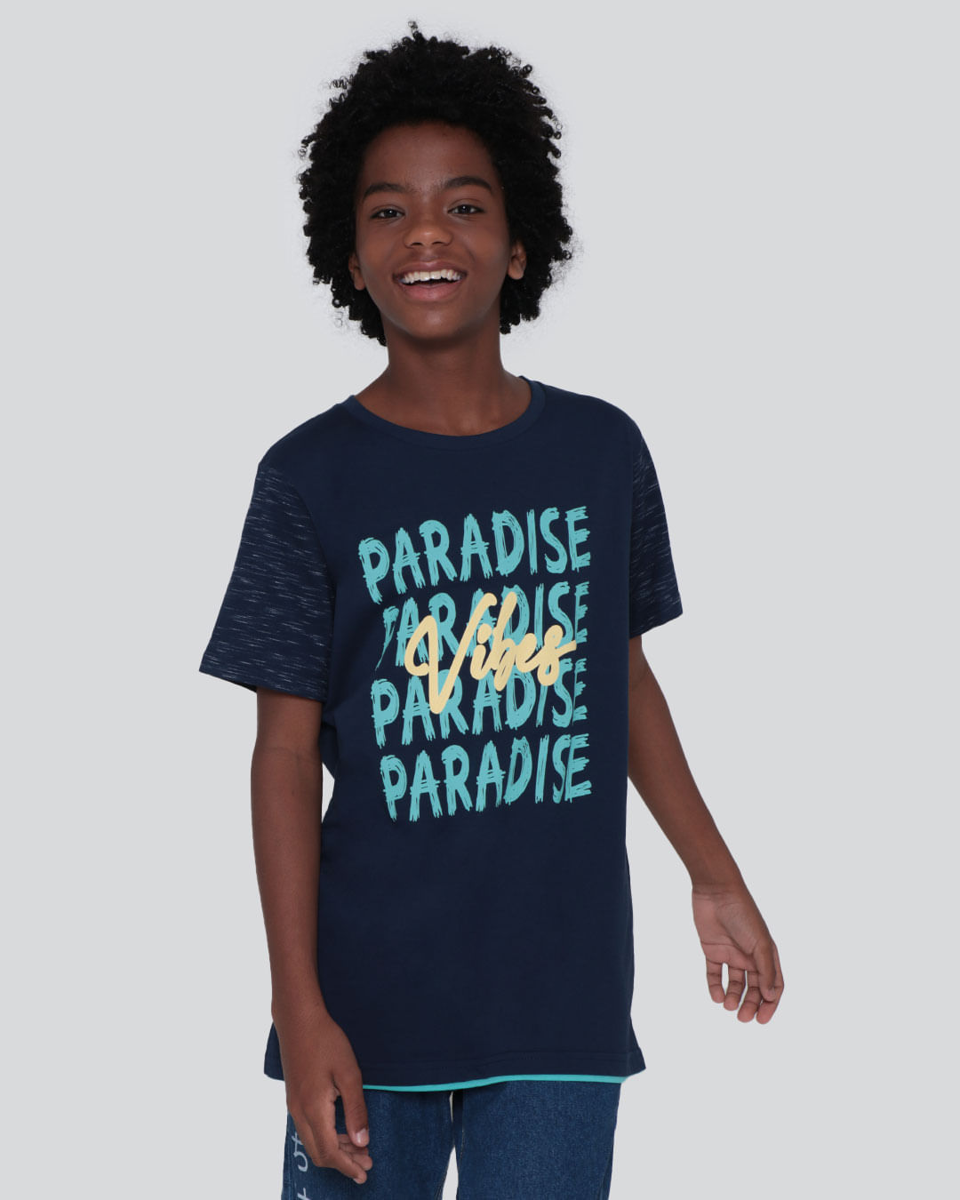 Camiseta Juvenil Estampa Paradise Marinho