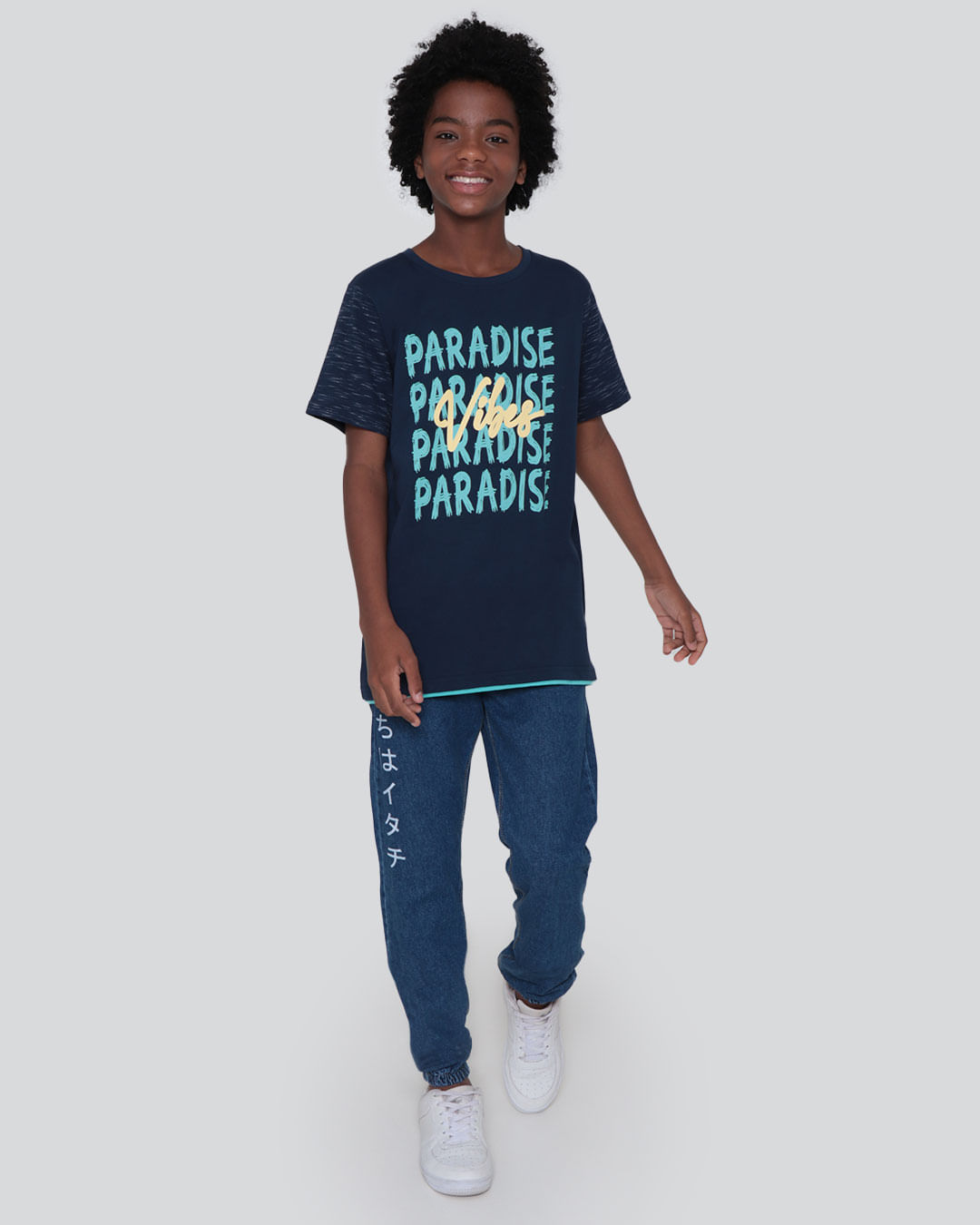 Camiseta Juvenil Estampa Paradise Marinho