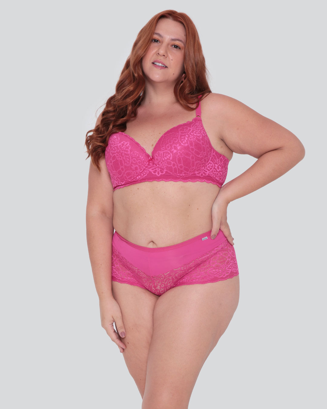 Calcinha Feminina Plus Size Caleçon Renda Rosa