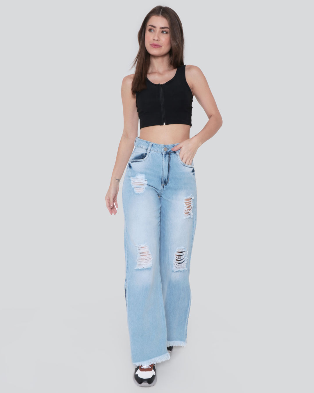 Regata Feminina Cropped Malha Canelada Preta