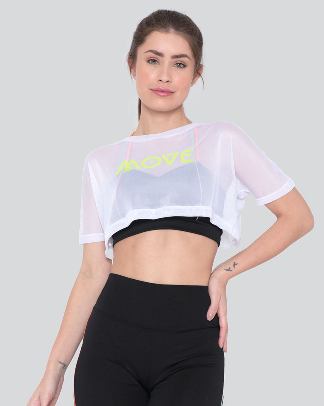 Blusa Fitness Cropped Feminina Tule Branca