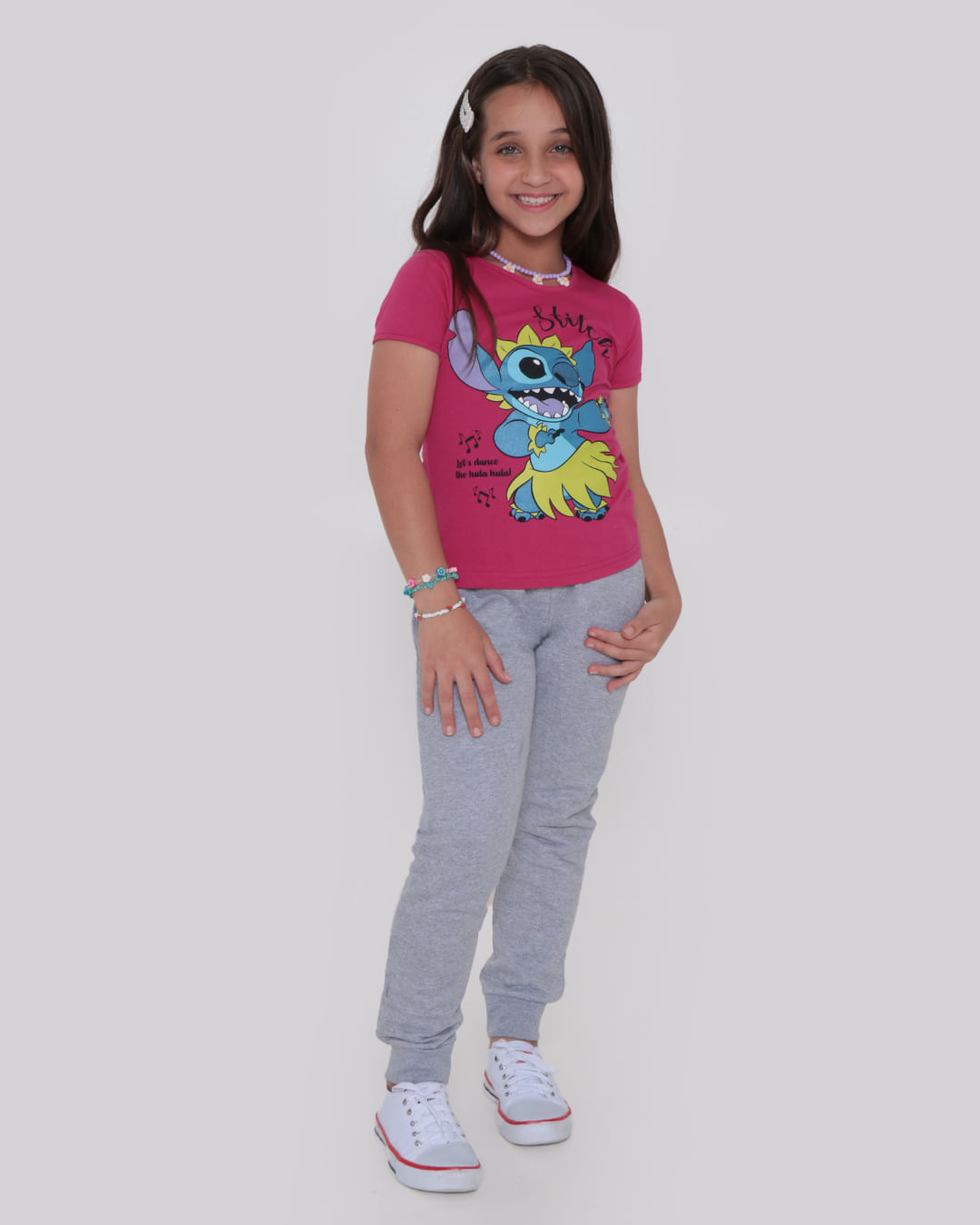 Blusa Infantil Estampa Stitch Disney Rosa Médio