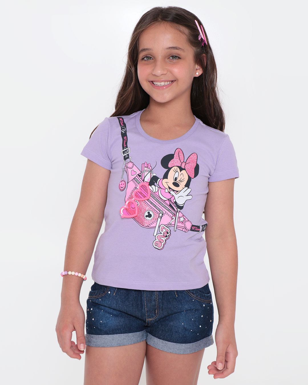 Blusa Infantil Estampa Minnie Mouse Disney Lilás Claro