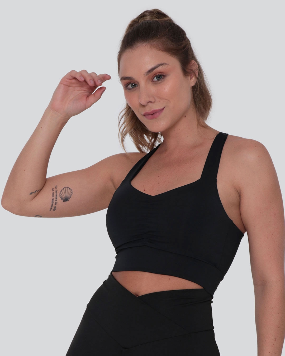 Top Fitness Drapeado Alças Cruzadas Liso Preto