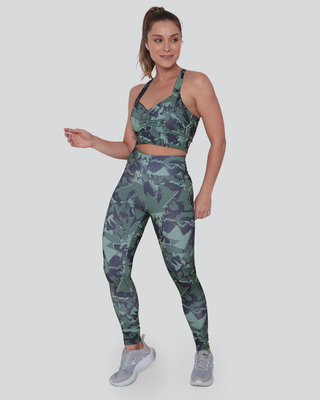 Calça Legging Fitness Feminina Básica Estampada Verde