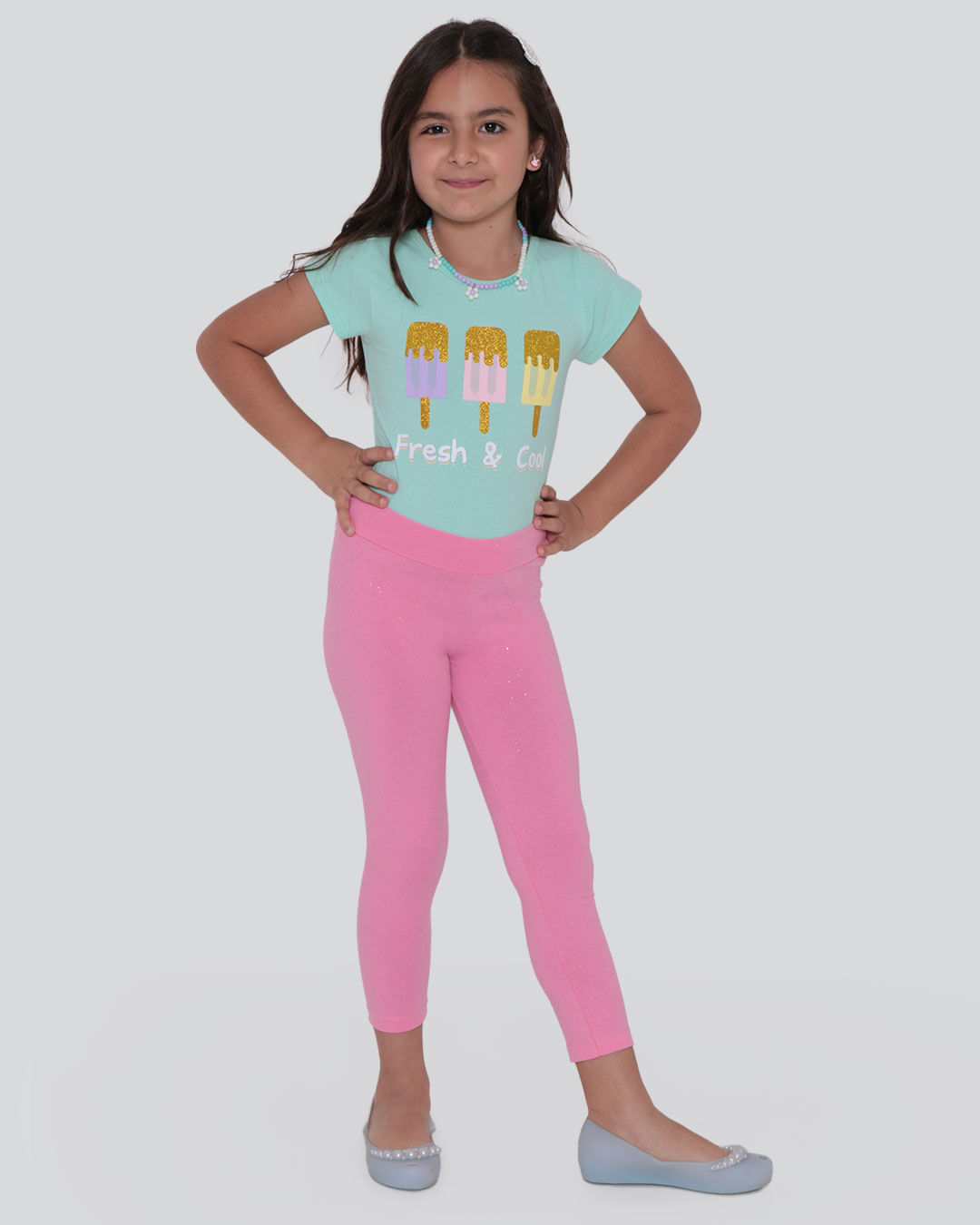 Calça Legging Infantil Glitter Rosa