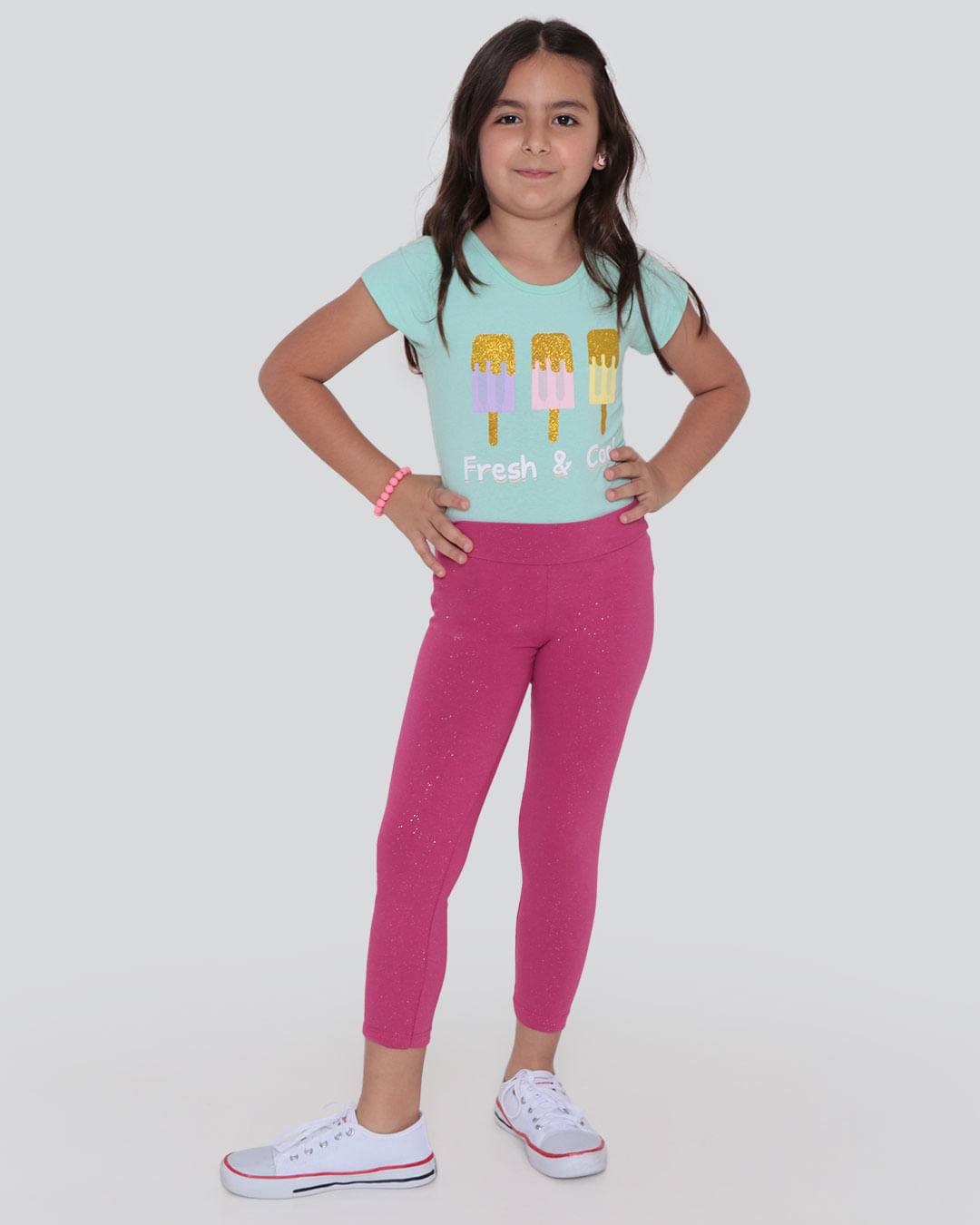 Calça Legging Infantil Com Glitter Rosa Médio