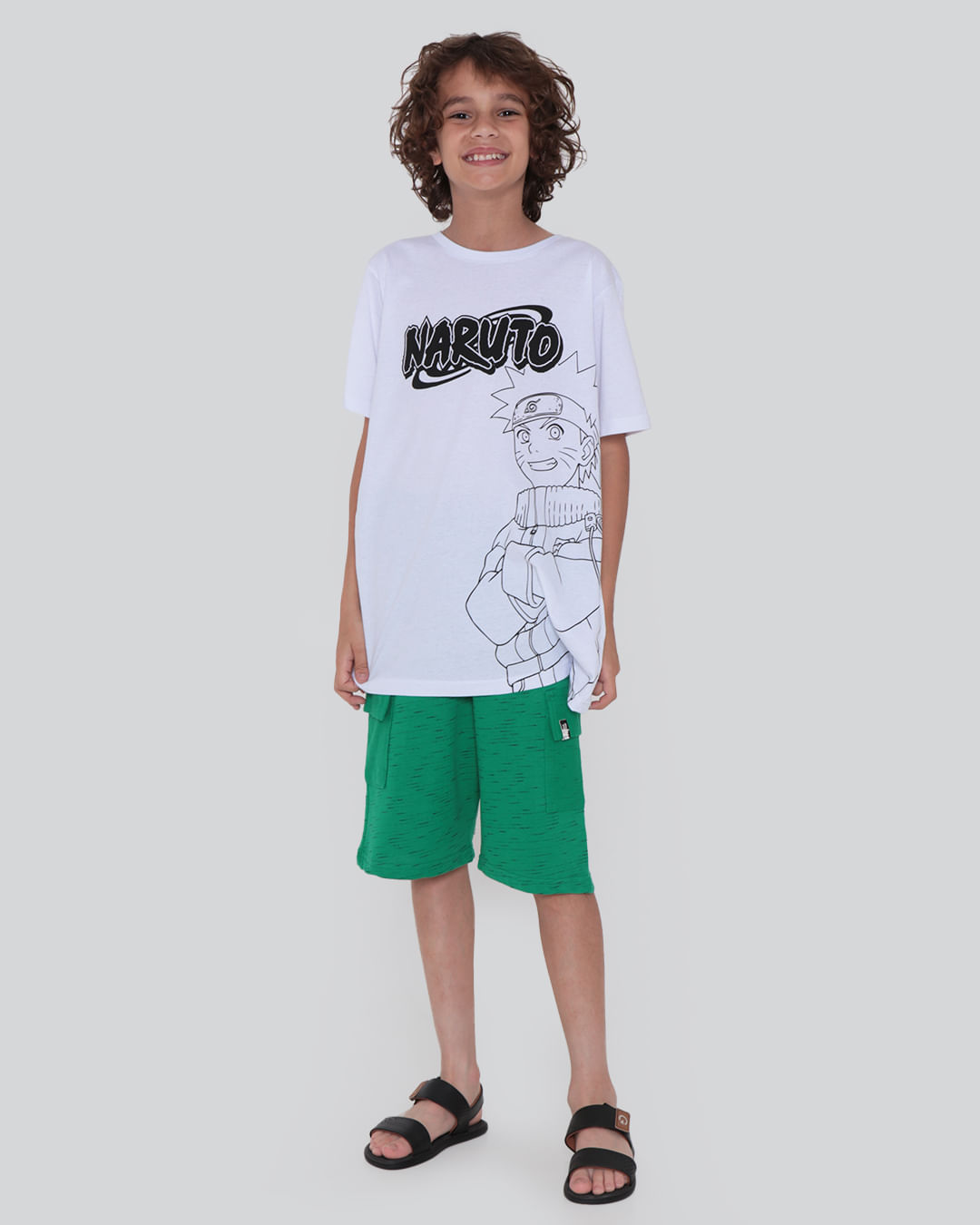 Camiseta Juvenil Estampa Naruto Preta Branca