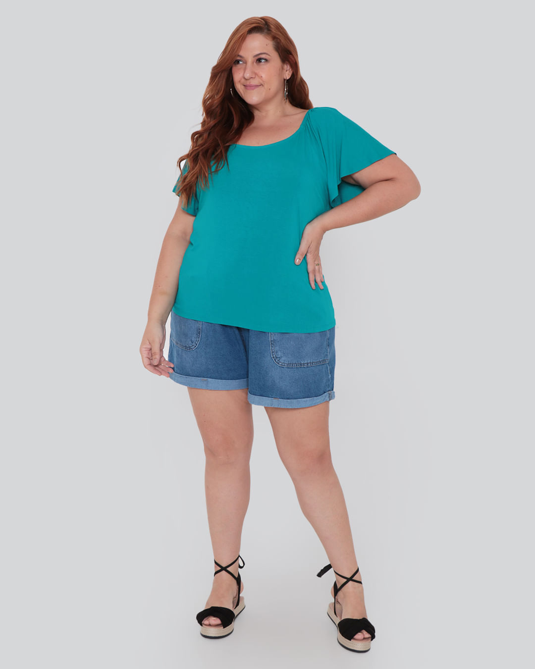 Blusa Feminina Plus Size Elástico Verde Médio