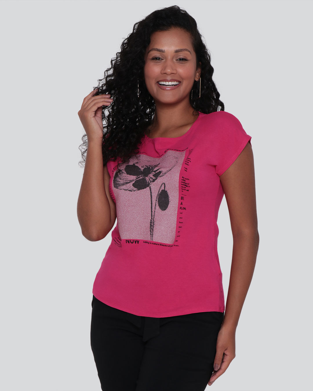 Blusa Feminina Estampa Floral Rosa Escuro