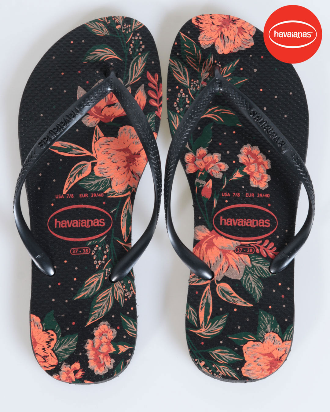 Havaianas Women's Slim Organic Flip Flop Sandal - Black Floral 