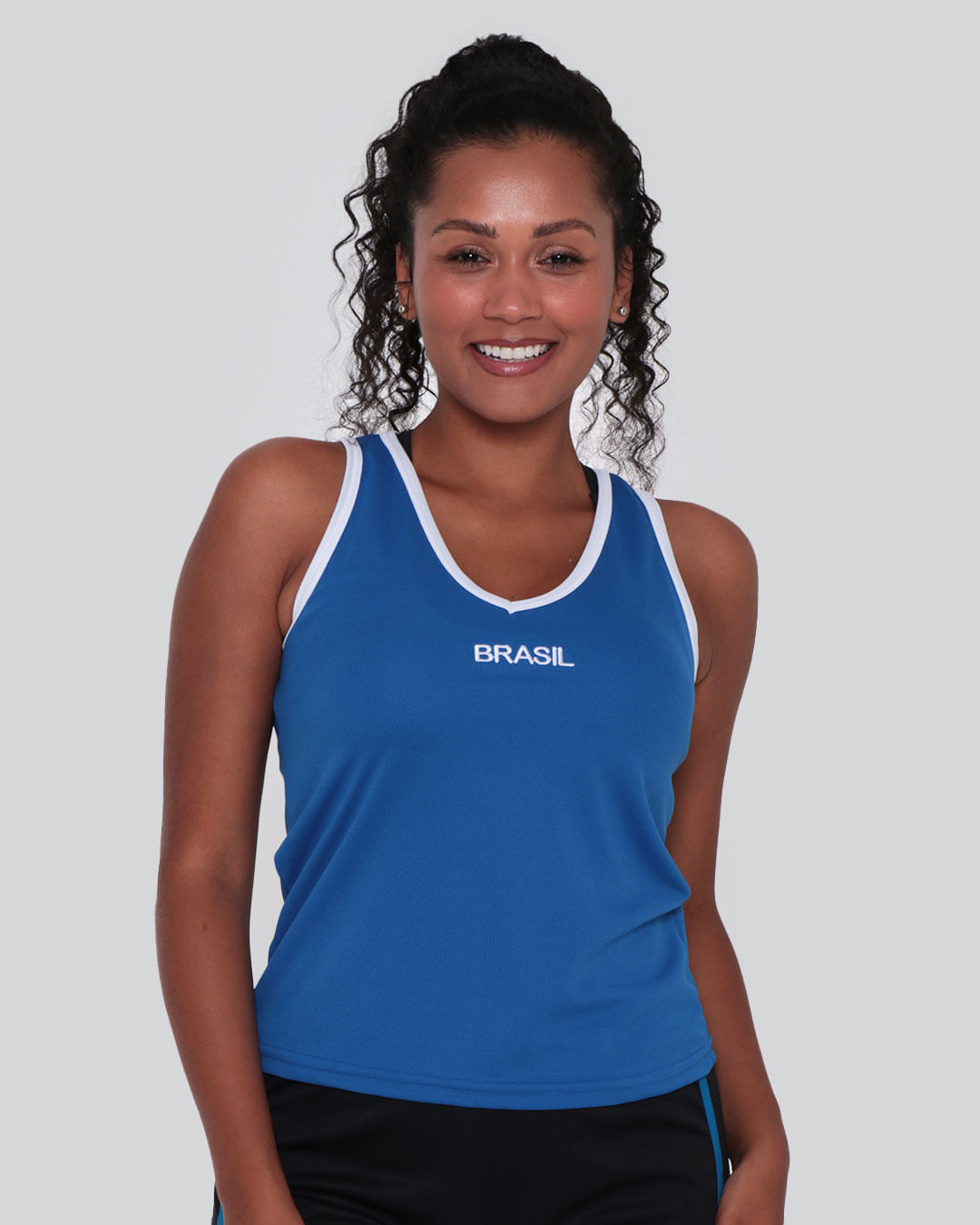 Regata Feminina Fitness Fitter Estampa Brasil Azul