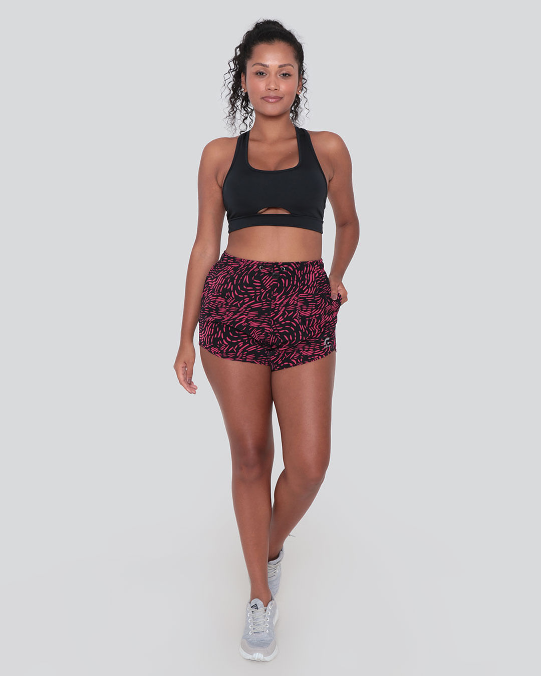 Short Feminino Boxer Fitness Fitter Regulador Estampado Preto