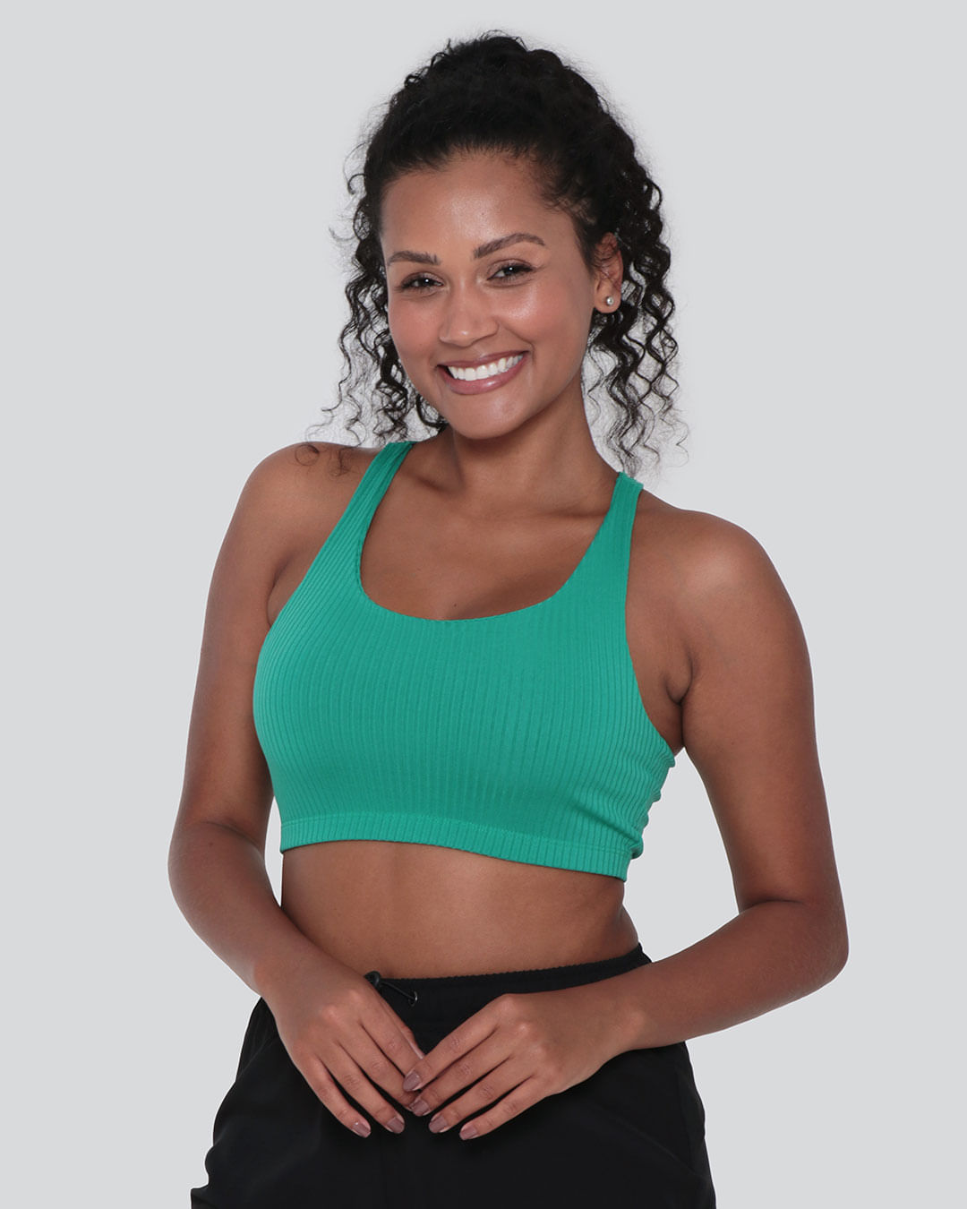 Top Feminino Fitness Malha Canelada Nadador Verde