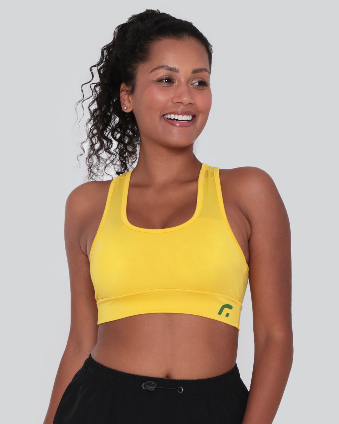 Top Feminino Fitness Fitter Nadador Bojo Removível Amarelo