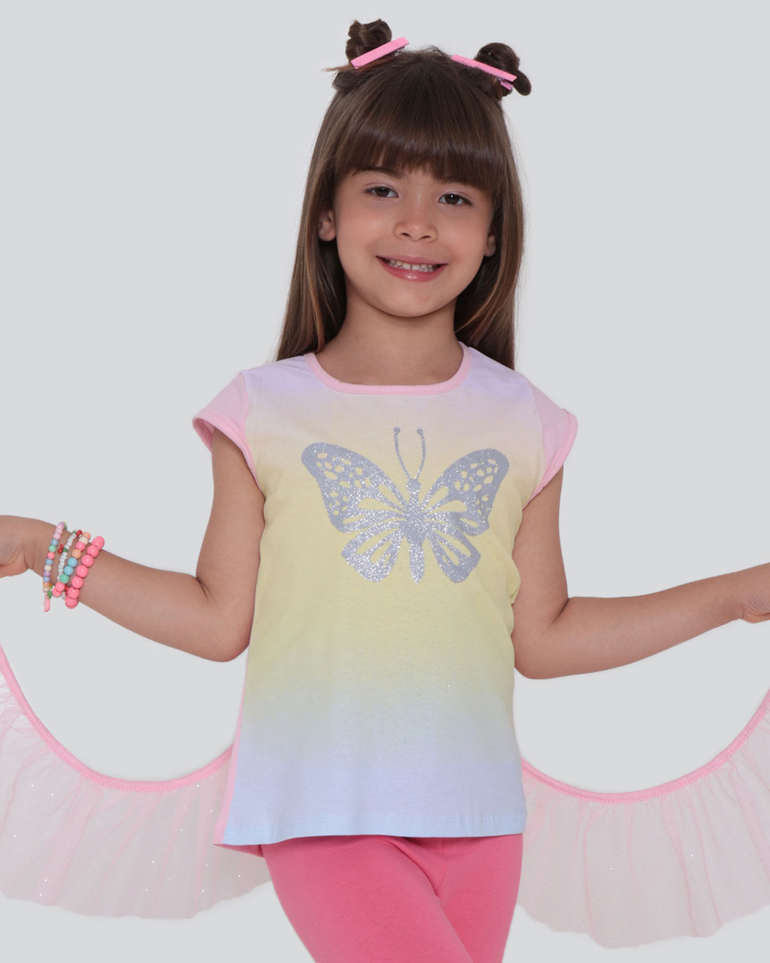 Blusa Infantil Borboleta Glitter Detalhe Asa Rosa Claro