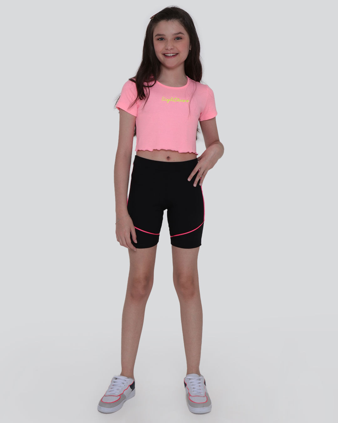 Blusa Juvenil Canelada Bordado Neon Rosa