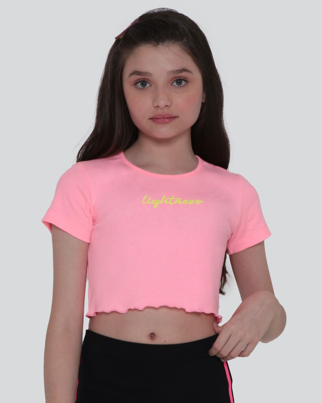 Blusa Juvenil Canelada Bordado Neon Rosa