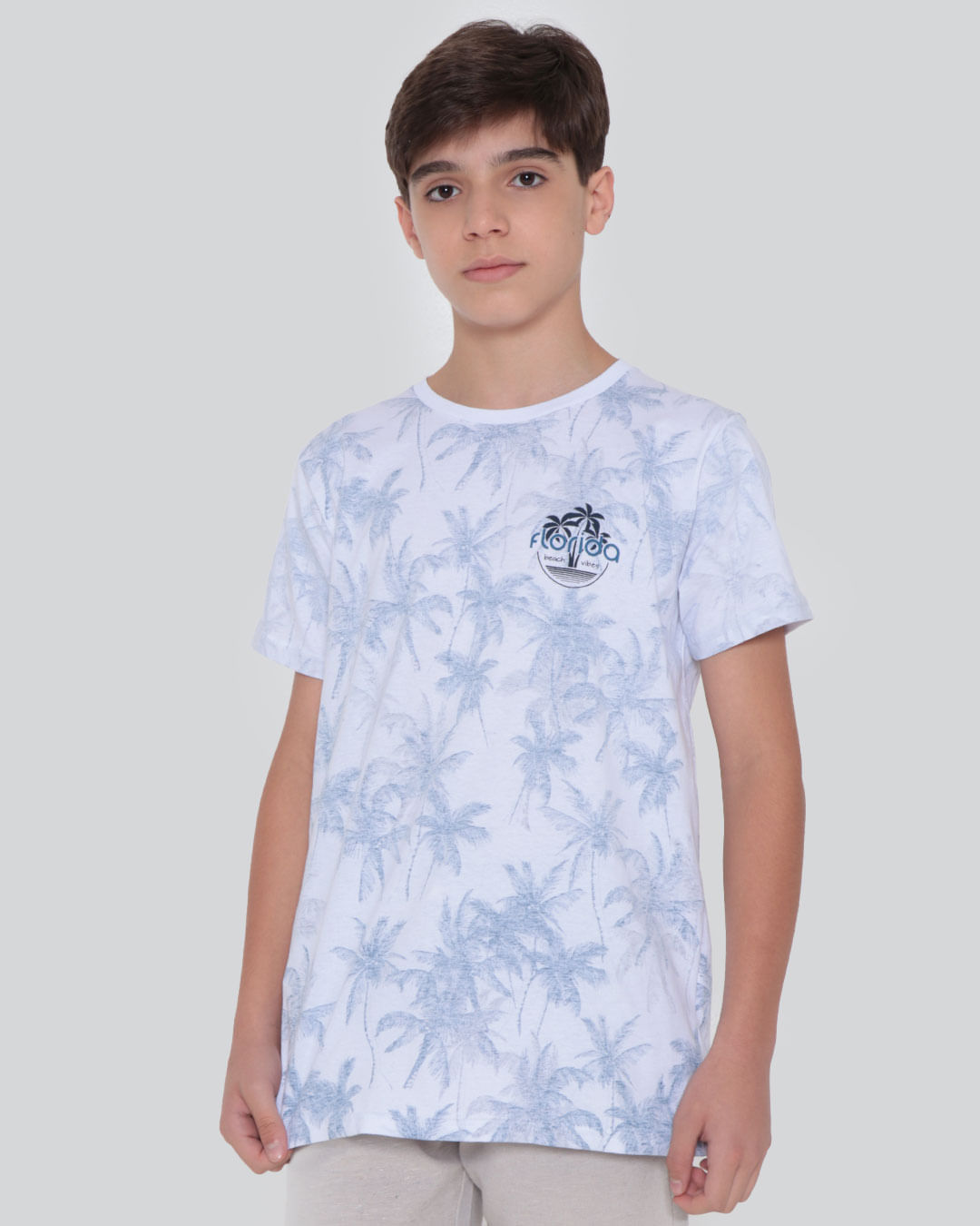 Camiseta Juvenil Estampa Avesso Florida Branca